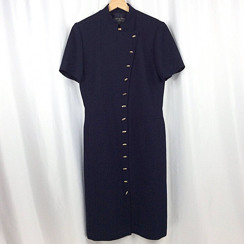 Vintage 90s Cynthia Howie Maggie Boutique Sheath‎ Dress 6 Navy Blue Kimono